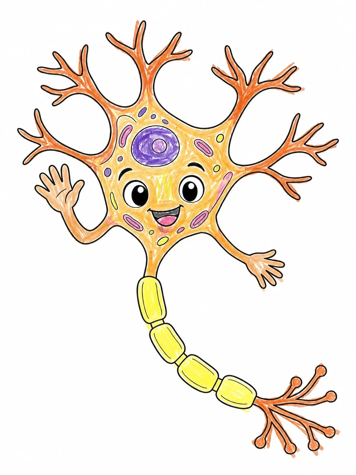 Colored example of the Friendly Cartoon Neuron Character coloring page