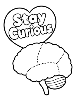 Free printable Stay Curious Brain Lobes Diagram coloring page