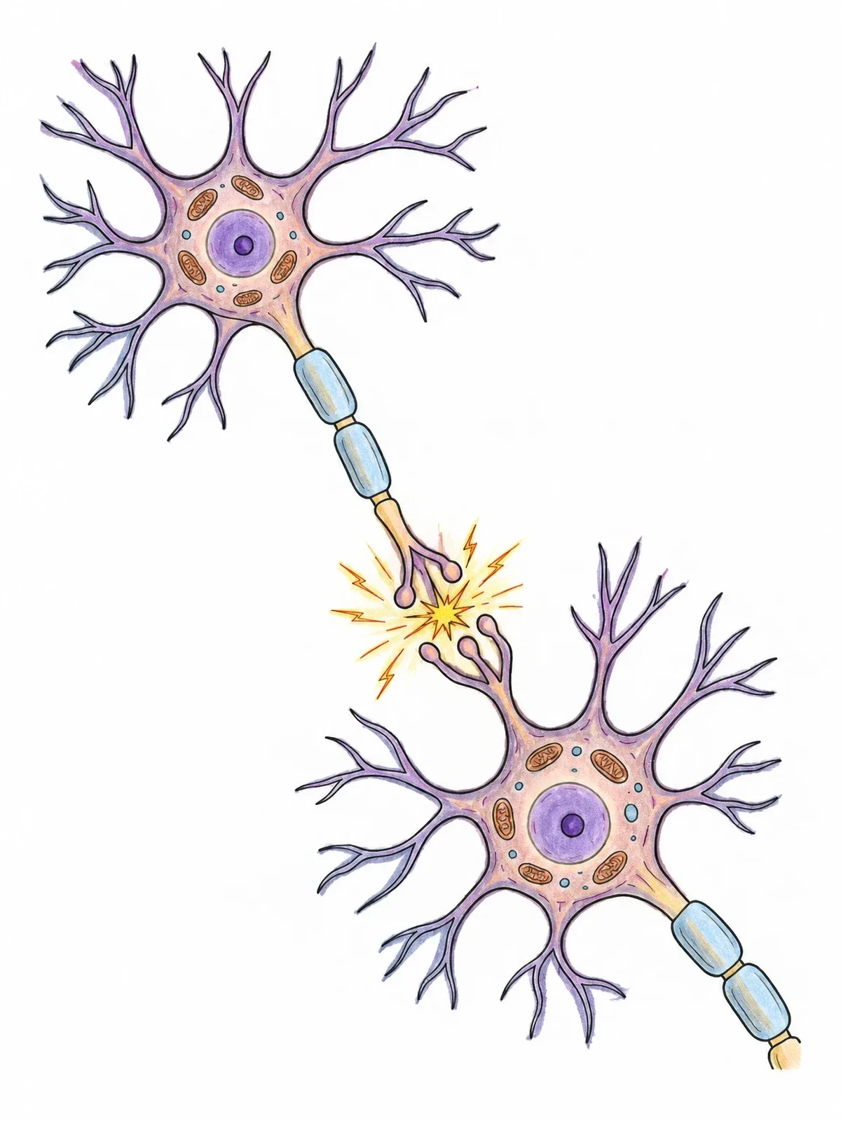 Colored example of the Synapse Connection Between Neurons coloring page
