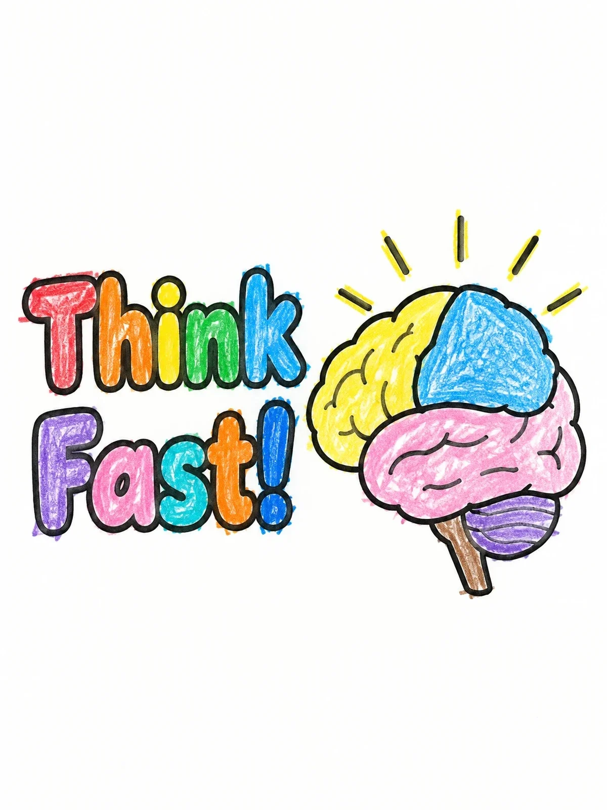 Colored example of the Think Fast Brain Diagram coloring page