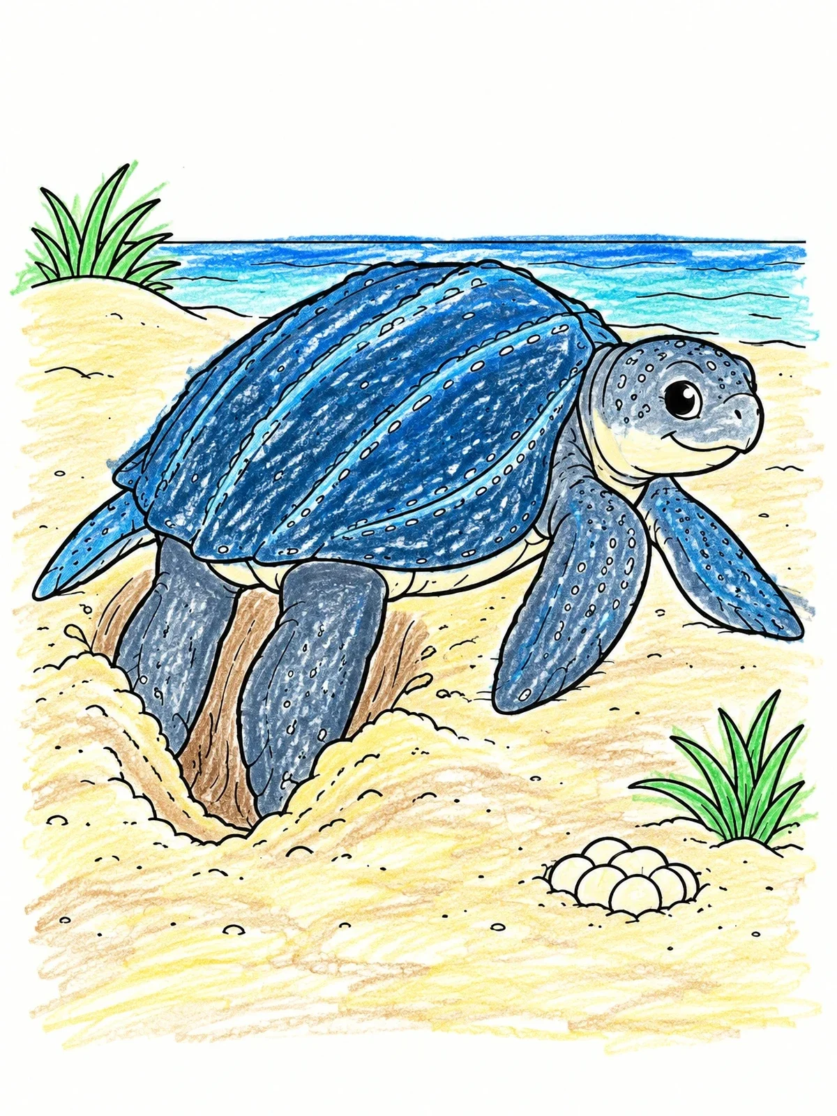 Colored example of the Nesting Leatherback Sea Turtle On Sand coloring page