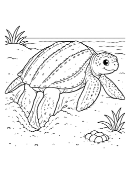 Free printable Nesting Leatherback Sea Turtle On Sand coloring page