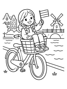 Free printable Child In Bike Basket With Flag coloring page