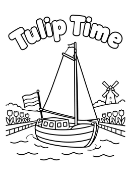Free printable Sailboat On A Canal With Windmill coloring page