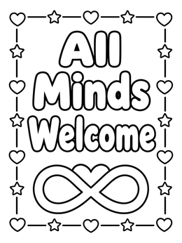 Free printable All Minds Welcome Infinity Heart coloring page