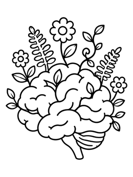 Free printable Blooming Human Brain With Wildflowers coloring page