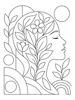 A serene profile filled with blooming flowers in this neurodiversity coloring page.