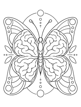 Symmetrical butterfly with brain pattern wings on this neurodiversity coloring page.