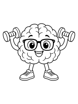 Free printable Cute Cartoon Brain Lifting Weights coloring page