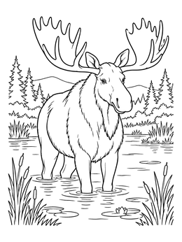 A bull moose standing in water on this detailed new hampshire coloring page.