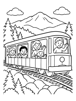 Free printable Mountain Train Ride Adventure coloring page