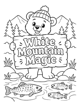 Free printable Bear Holding White Mountain Magic Sign coloring page