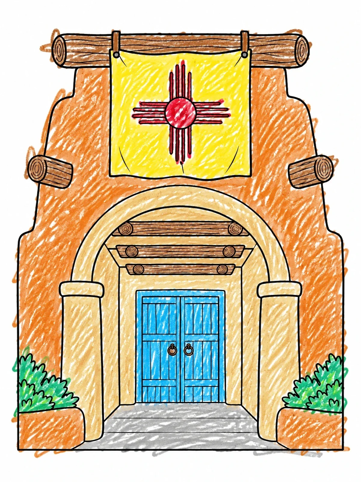 Colored example of the Adobe Entryway With Zia Banner coloring page