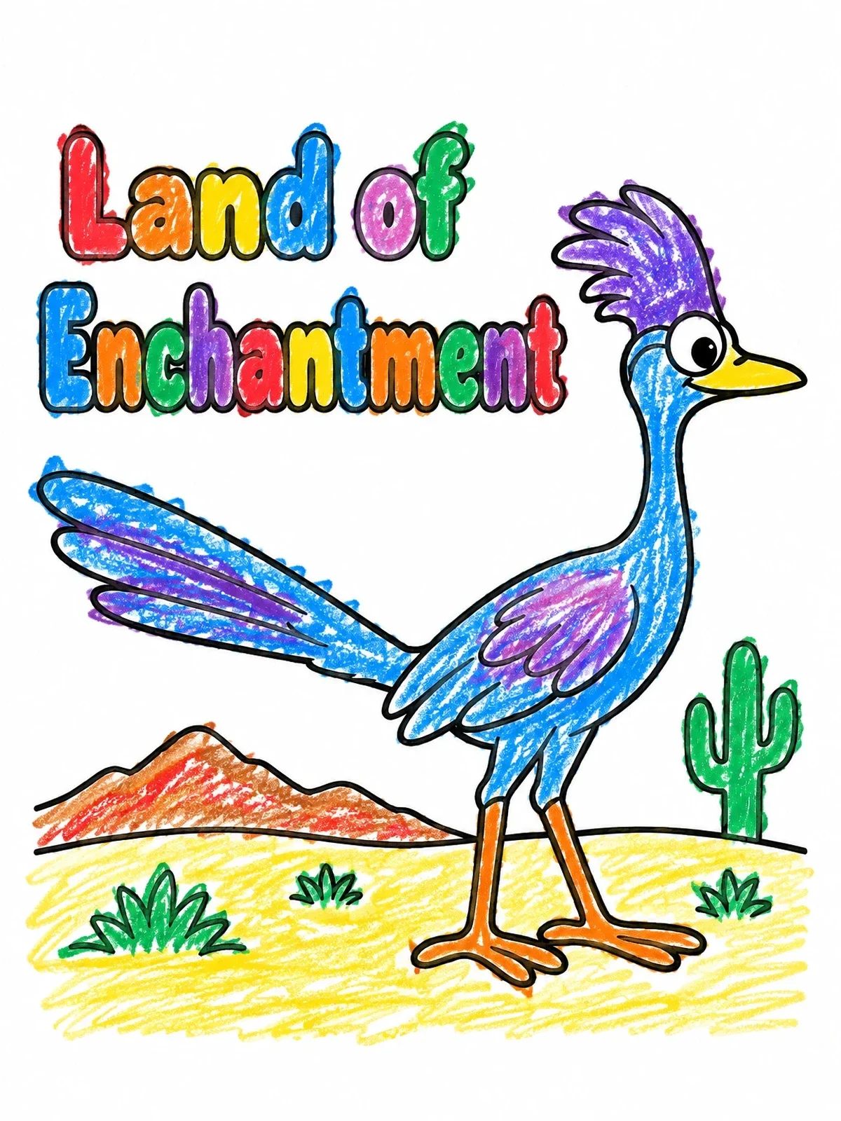 Colored example of the Cartoon Roadrunner In The Desert coloring page