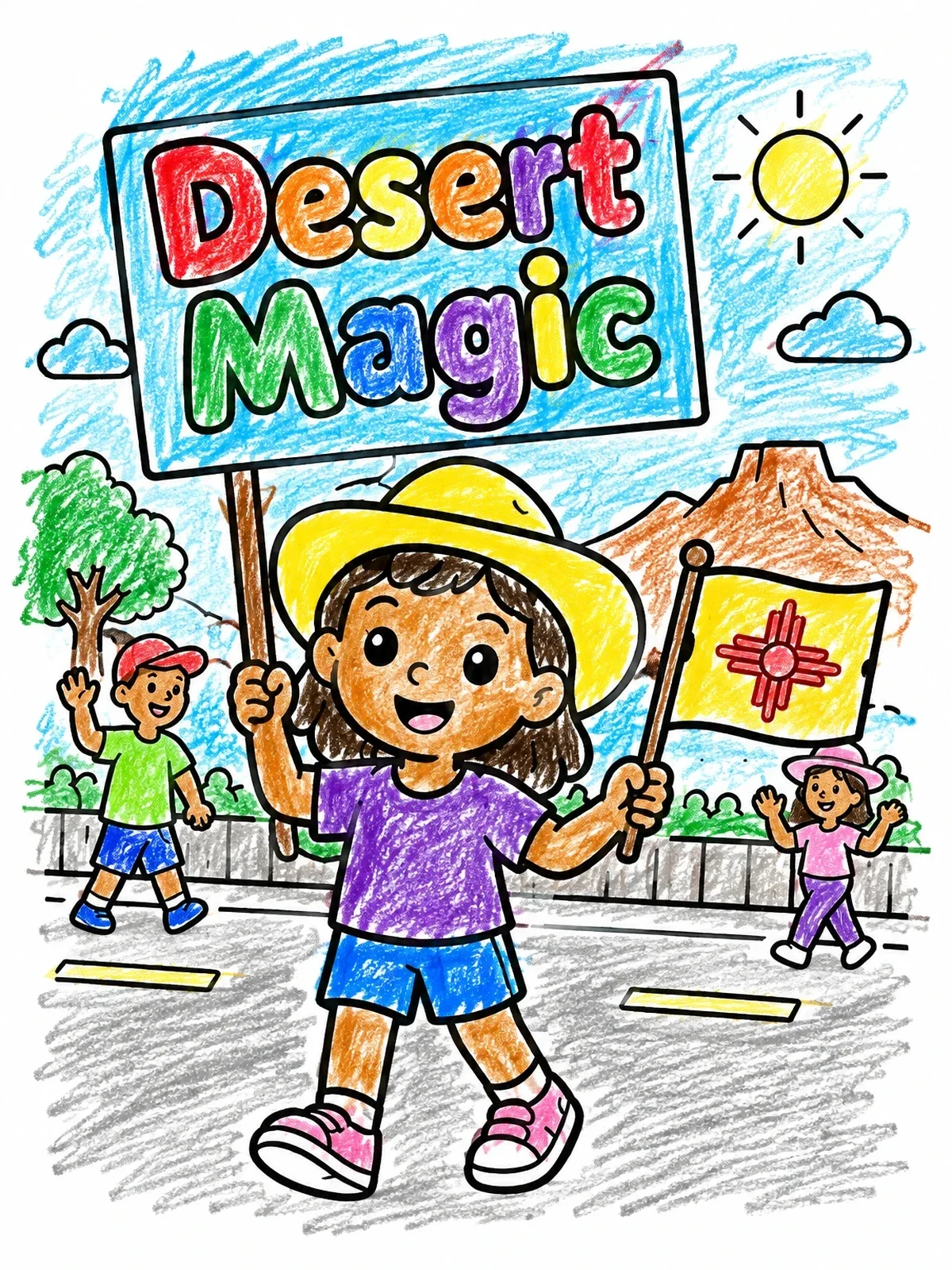 Colored example of the Child In Desert Magic Parade coloring page