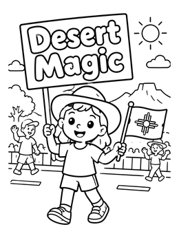 Free printable Child In Desert Magic Parade coloring page
