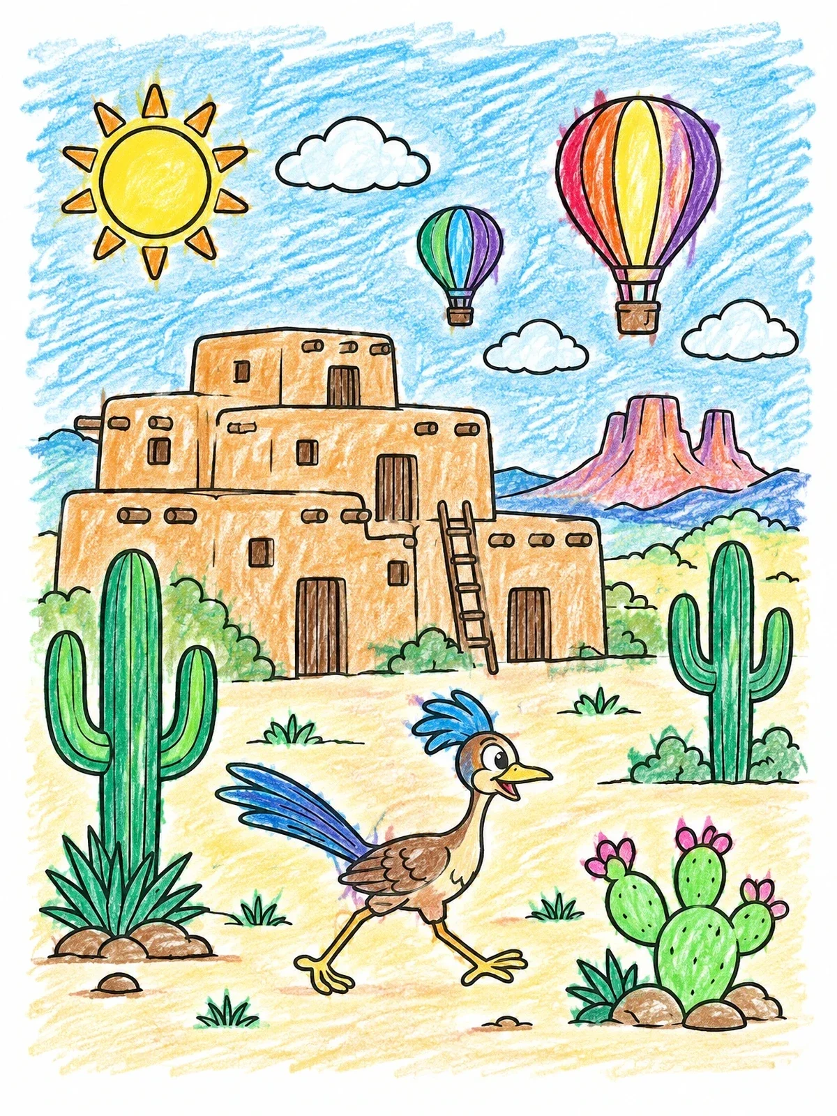Colored example of the Sunny New Mexico Desert Landscape coloring page