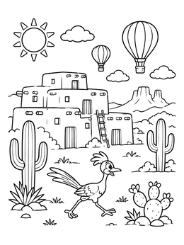 Free printable Sunny New Mexico Desert Landscape coloring page