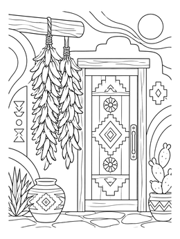 Free printable Southwestern Doorway With Chili Ristras coloring page