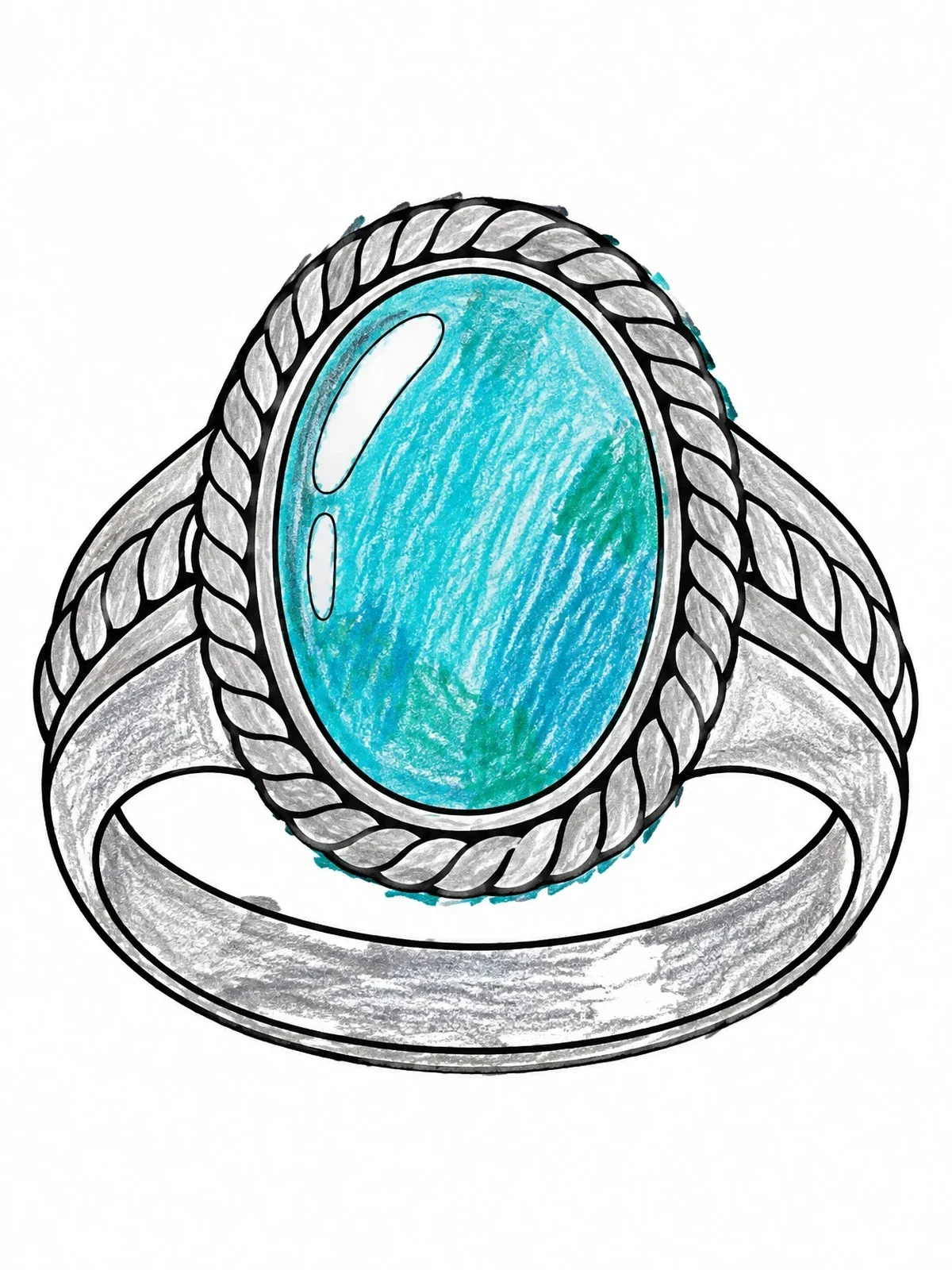 Colored example of the Southwestern Polished Gemstone Ring coloring page