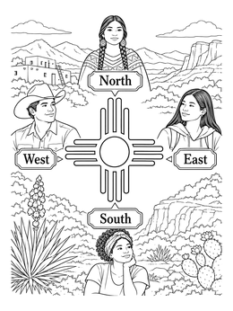 Free printable New Mexico Zia Sun And Cardinal Directions coloring page