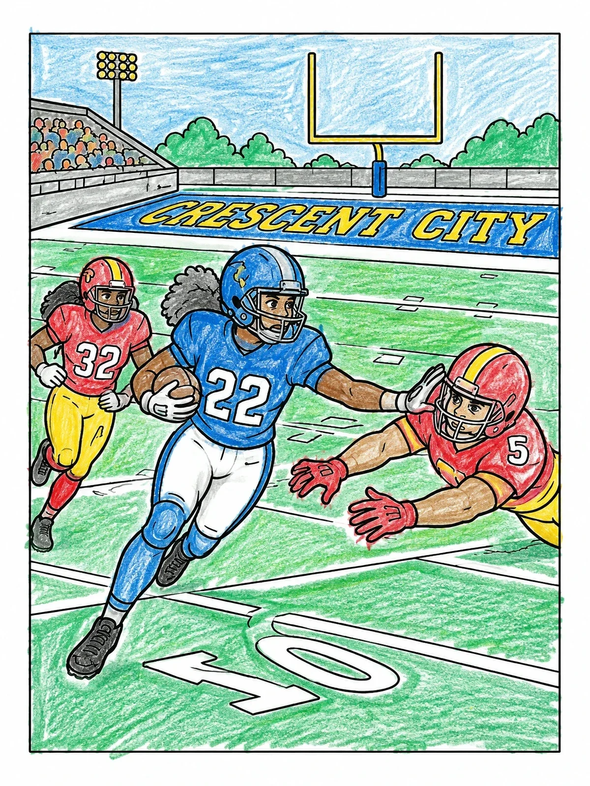 Colored example of the Crescent City Football Game coloring page