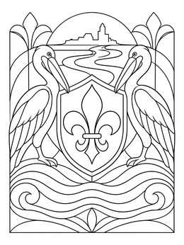 Free printable New Orleans Fleur De Lis Heraldic Emblem coloring page