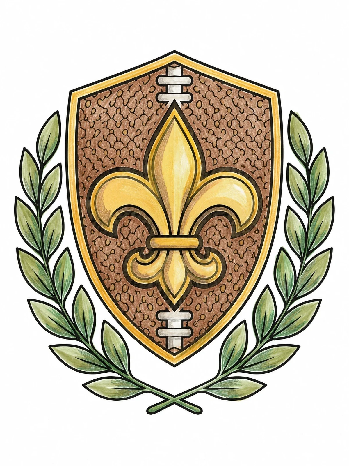 Colored example of the Fleur De Lis Football Crest With Laurel coloring page