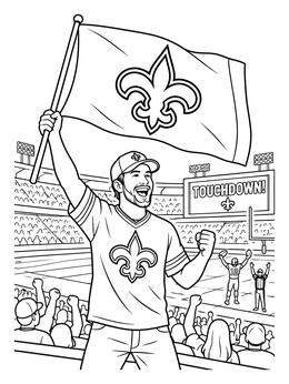 Free printable Football Fan Celebrating Touchdown With Flag coloring page