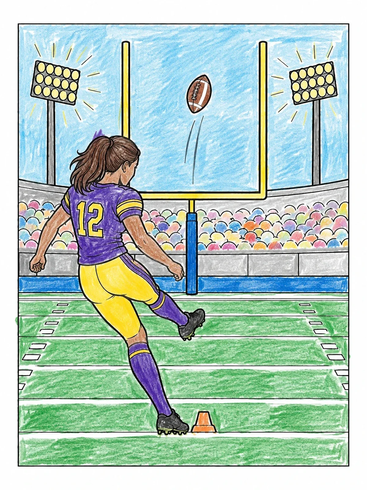 Colored example of the Football Player Kicking Field Goal coloring page