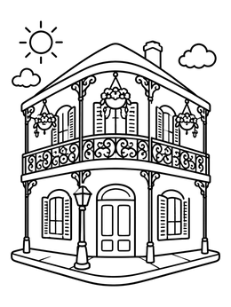 Free printable French Quarter Corner House coloring page