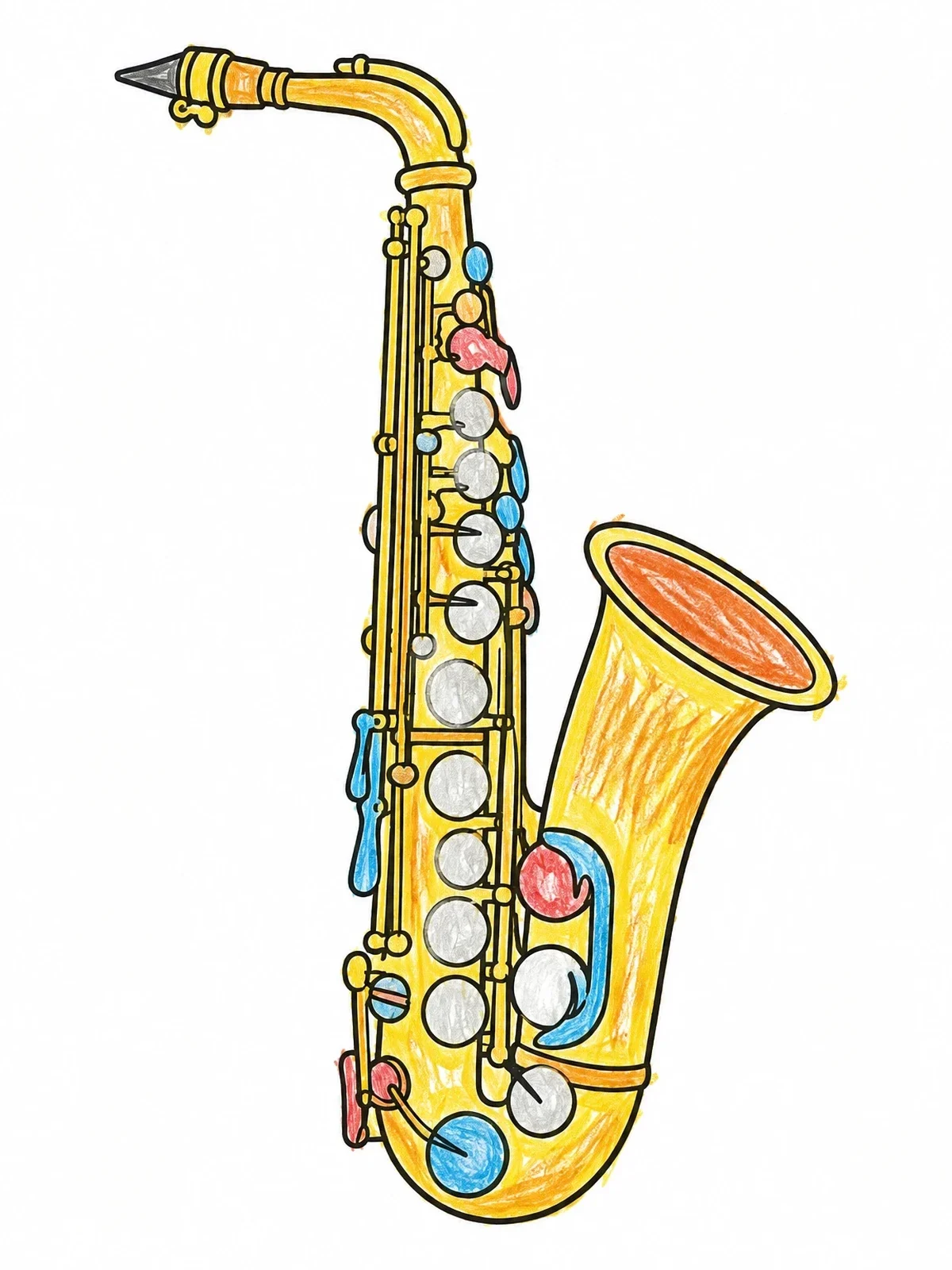 Colored example of the Jazz Saxophone With Detailed Keys coloring page