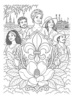 Free printable New Orleans Magnolia And Fleur De Lis Crest coloring page