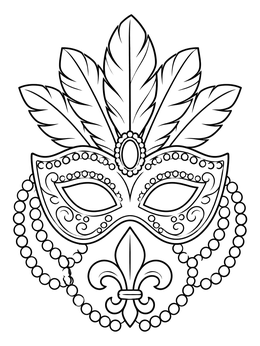 Free printable Mardi Gras Masquerade Mask And Beads coloring page