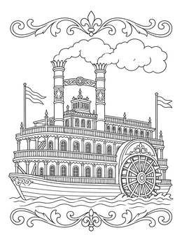 Free printable Historic Paddlewheel Riverboat On Water coloring page
