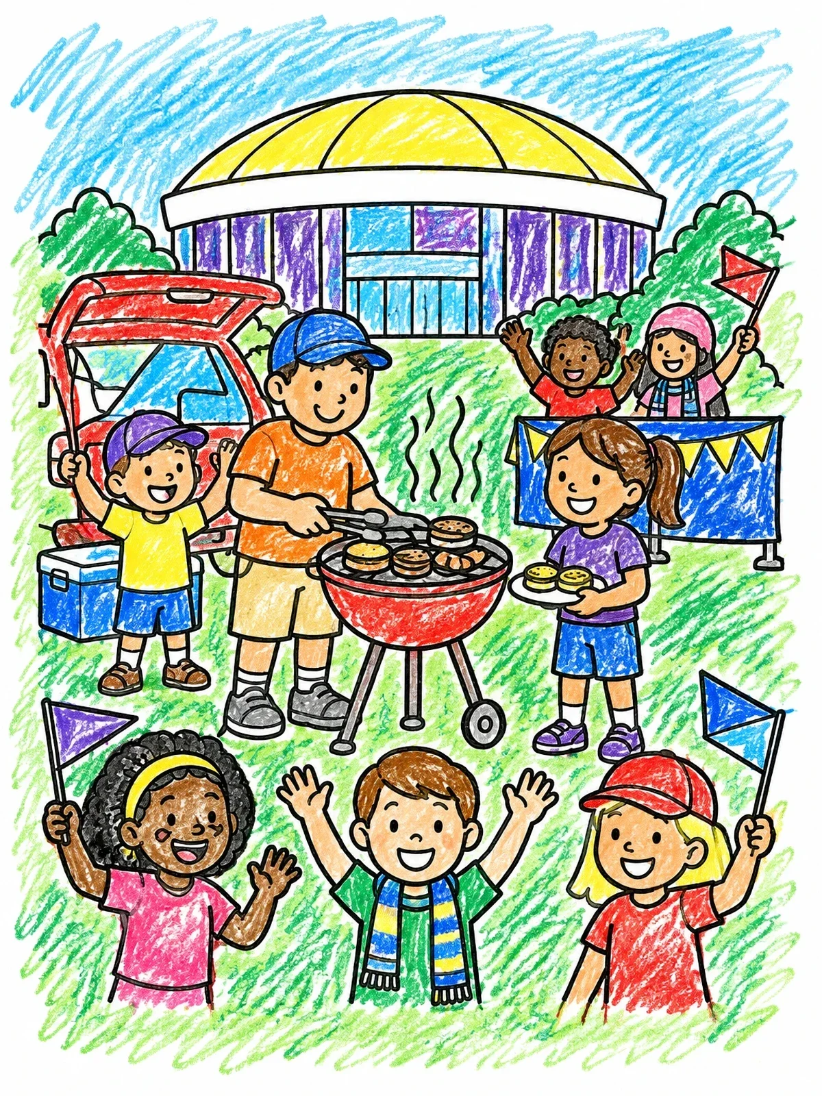 Colored example of the Tailgate Party Outside The Dome coloring page