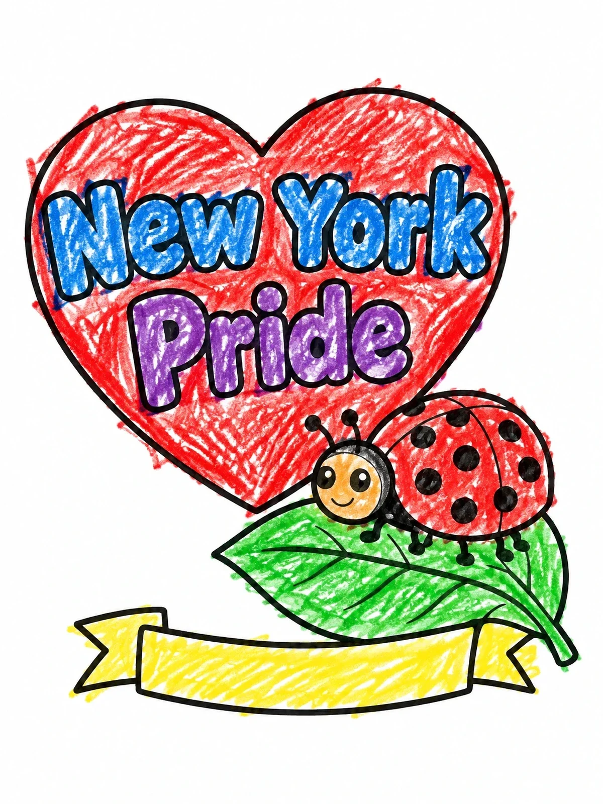 Colored example of the New York Pride Ladybug On Leaf coloring page