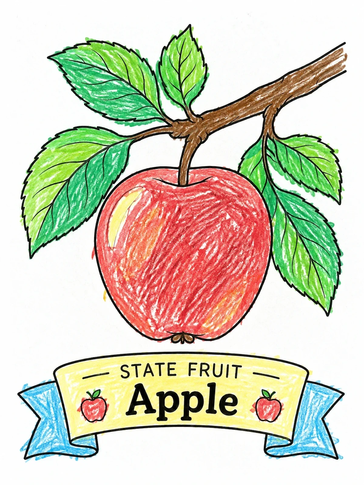 Colored example of the New York State Fruit Apple Branch coloring page