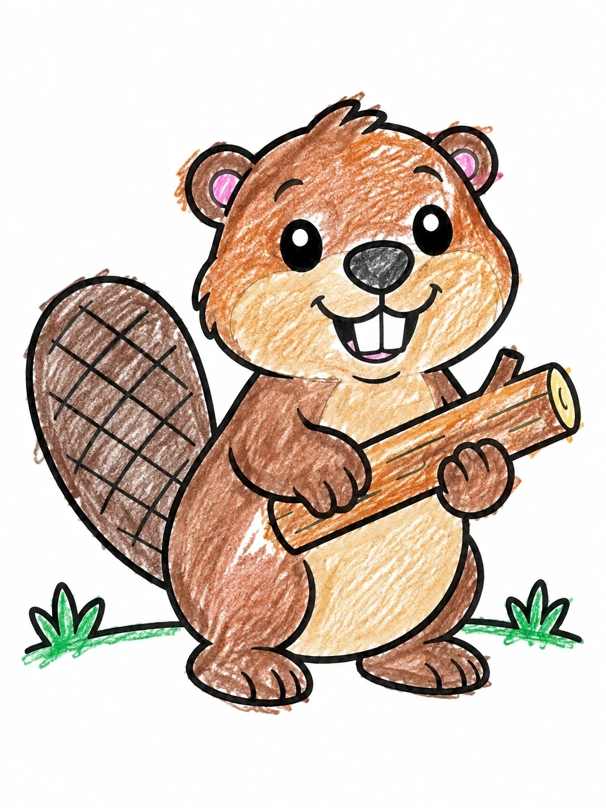 Colored example of the Cute Beaver With Wooden Log coloring page