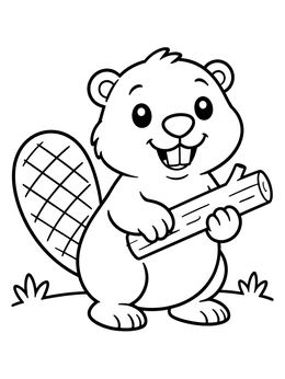 Free printable Cute Beaver With Wooden Log coloring page
