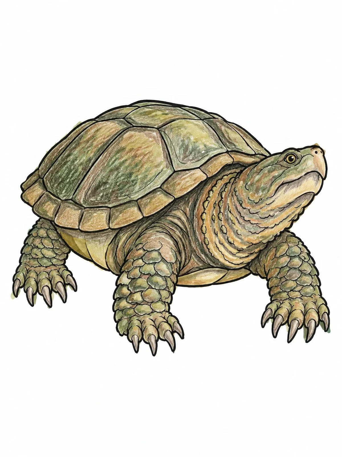 Colored example of the Common Snapping Turtle Line Art coloring page