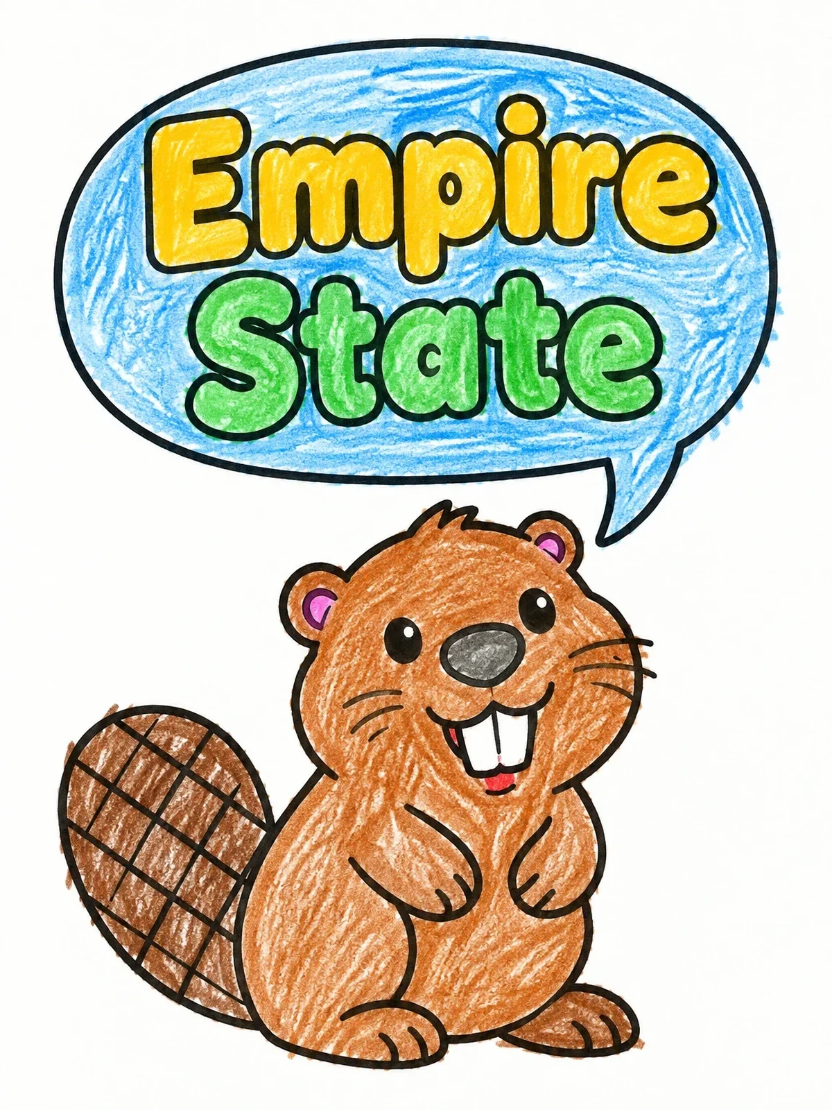 Colored example of the Cute Beaver Saying Empire State coloring page