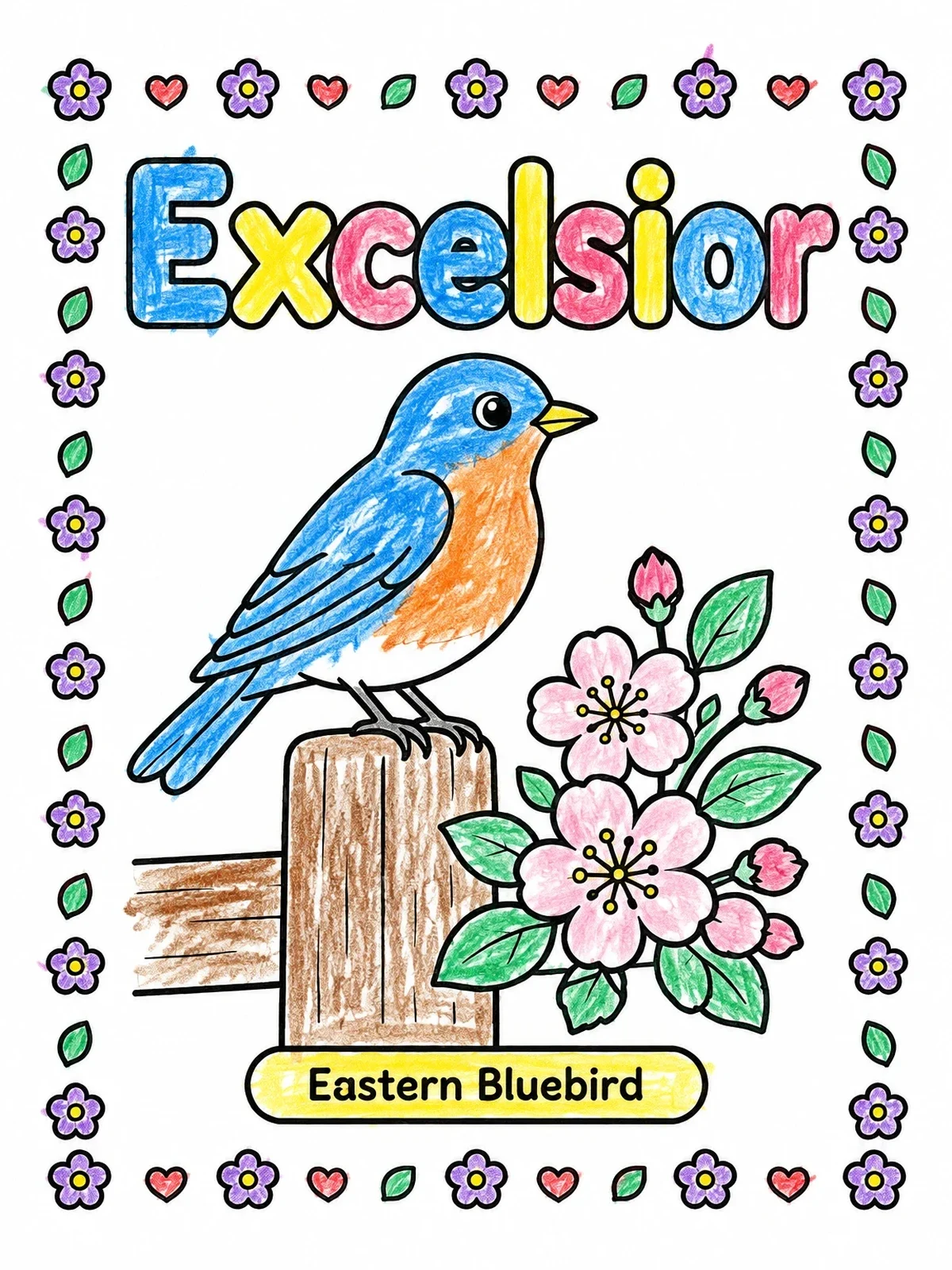 Colored example of the Eastern Bluebird And Apple Blossom coloring page