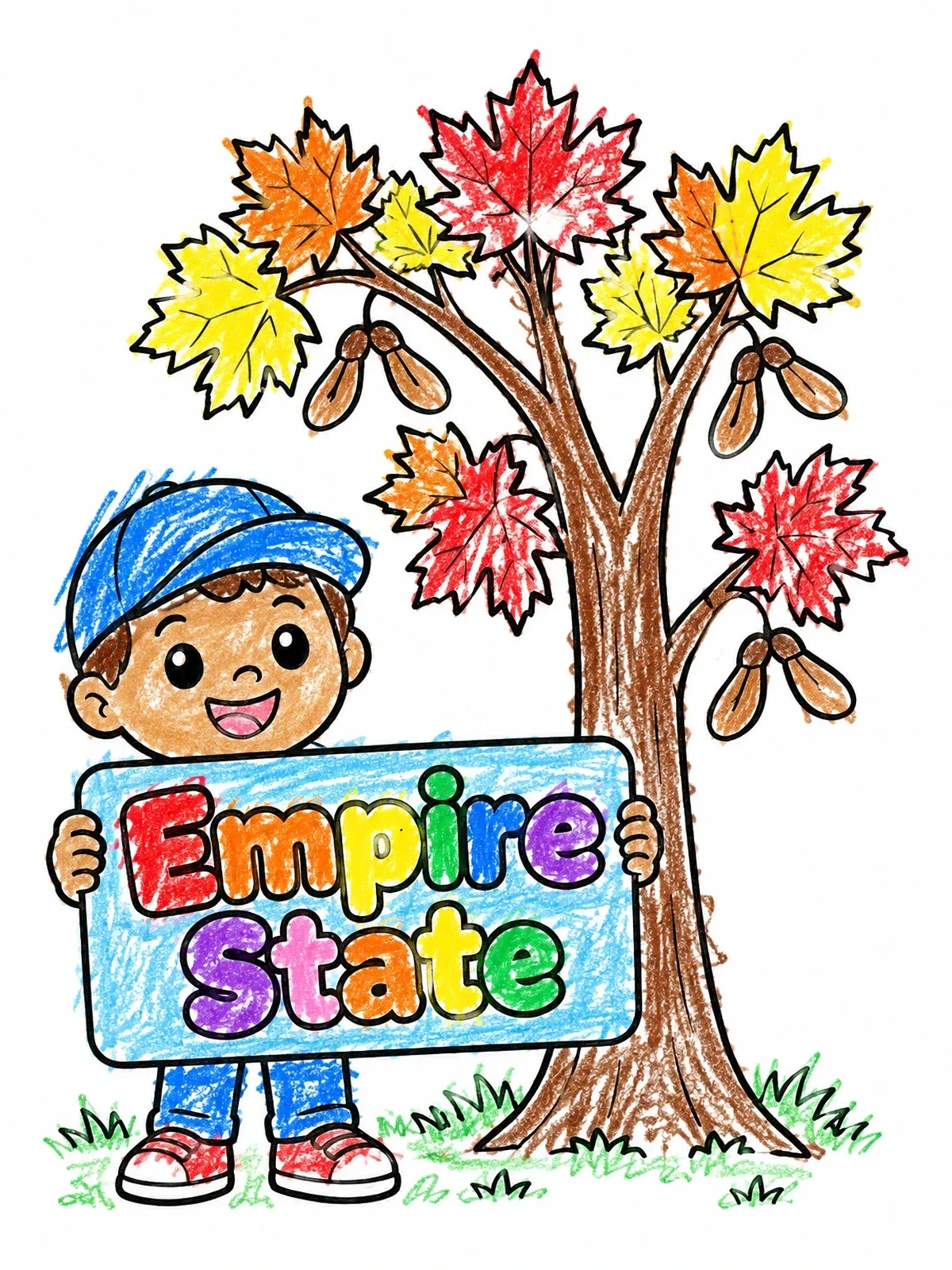 Colored example of the Empire State Boy And Maple Tree coloring page