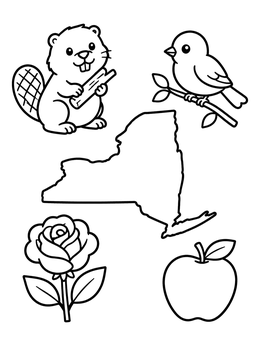 Free printable New York State Map And Symbols coloring page