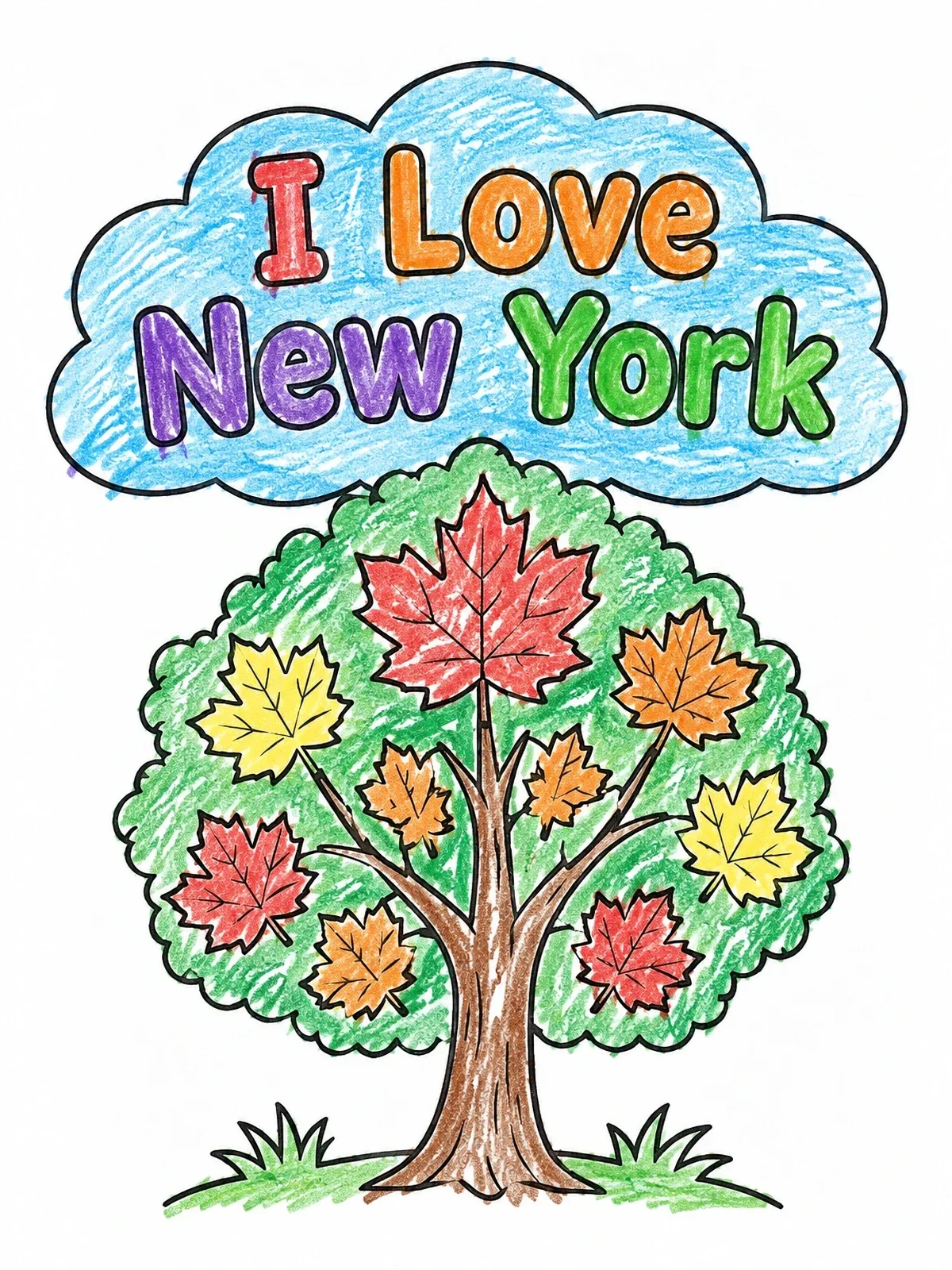 Colored example of the Sugar Maple Tree With Sign coloring page