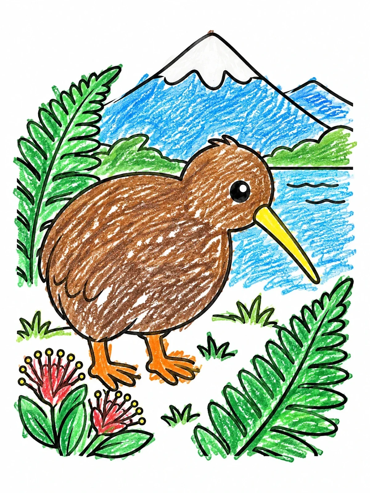 Colored example of the Cute Kiwi Bird In Nature coloring page