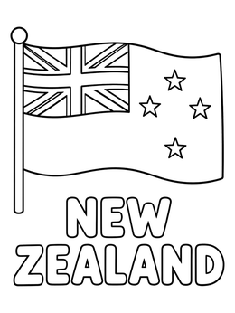 Free printable New Zealand Flag With Country Name coloring page