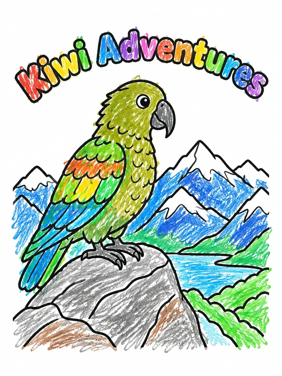 Colored example of the Kea Parrot In The Southern Alps coloring page
