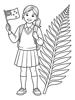Free printable Kiwi Student With Silver Fern coloring page